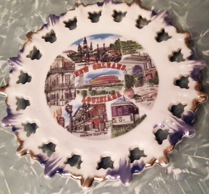 Vtg New Orleans travel souvenir plate  7" lace pierced edge Louisiana - Picture 1 of 7