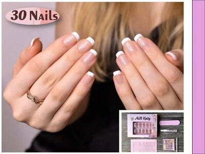 Künstliche Nägel zum Aufkleben 30 Stück Französisch kurz press on selbstklebend - Bild 1 von 4