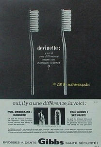 PUBLICITE GIBBS BROSSES A DENTS POIL SECURITE DENTISTE DE 1963 FRENCH AD PUB - Imagen 1 de 1