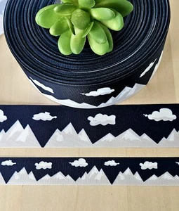 7/8 & 1.5" (1 YD) Rocky Mountain High Grosgrain Ribbon Snow Capped Mountains - Picture 1 of 1