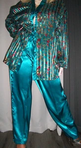 Vtg Victoria's Secret Teal Shirt Top Long Satin Pants L - Picture 1 of 4