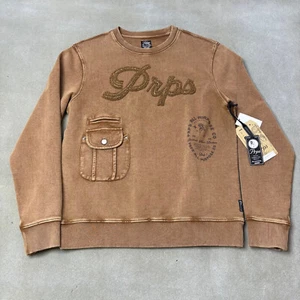 PRPS Sweatshirt Men's Large Brown Script Logo Cherub Crew Neck Pullover - Picture 1 of 8