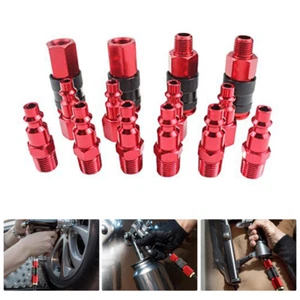14pcs Air Hose Fittings, 1/4" NPT Quick Connect Air Coupler and Plug Kit Red - Picture 1 of 19