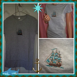 Mujer Junior Gris VELERO Embellecida Bordado Largo Largo Camiseta Ajustada - Imagen 1 de 6
