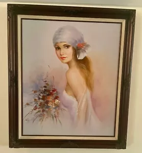 Young Lady Oil Painting Original on Canvas Signed 29 x 25 - Picture 1 of 6