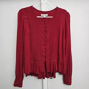 Country Road Top Womens Medium Red Button Up Long Sleeve Frill Bottom Beads - Picture 1 of 10