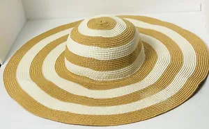 Cappello da spiaggia donna a righe floppy bianco beige tesa larga - Foto 1 di 3