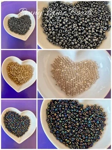 Toho Size 8/0 Japanese Seed Beads , Hematite, Gold lined Crystal, Rainbow Iris - Picture 1 of 13