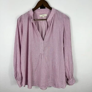 LOFT Bluse L rosa weiß gestreift Baumwolle Popover Tunika Langarm Preppy Büro - Bild 1 von 6