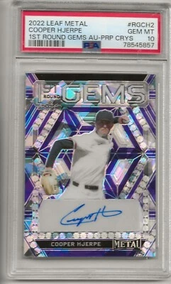2022 LEAF METAL 1ST RD GEMS 1/3, PURPLE CRYSTALS, COOPER HJERPE, RC, STL, PSA 10 - Image 1 of 2