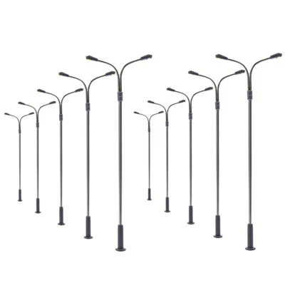 EVEMODEL 10pcs Échelle HO 1:87 Modèle Ferroviaire Modèle de Lampadaire à 2 Leds 3V