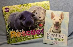 2026 PeTA Rescued! Calendar & Monthly Planner Cats Dogs Donkeys Horses Chickens - Picture 1 of 15