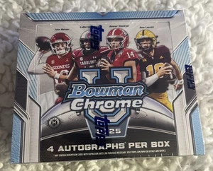 2025 BOWMAN UNIVERSITY CHROME HOBBY JUMBO BOX Football 4 Autos New/Sealed - Picture 1 of 4