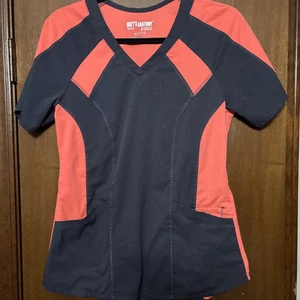 Greys Anatomy by Barco Womens Small Active Stretch S/S Scrub Top Gray & Pink - Picture 1 of 7