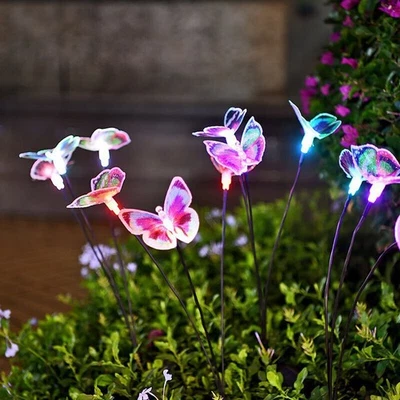 Luces solares de jardín mariposas al aire libre impermeables LED lámpara de estaca patio decoración Foto 1 de 4