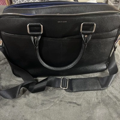 Cole Haan American Airlines maleta bolsa de transporte para laptop couro pebbled preta - Imagem 1 de 4
