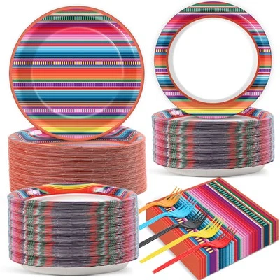 50 Invitados Serape Mexicano Fiesta Platos y Servilletas Suministros de Fiesta Cinco De Ma... Foto 1 de 4