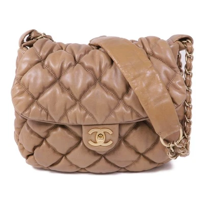 Bolso de Hombro Chanel CC GHW Burbuja Edredón Solapa Cadena Piel de becerro Cuero Marrón Foto 1 de 4