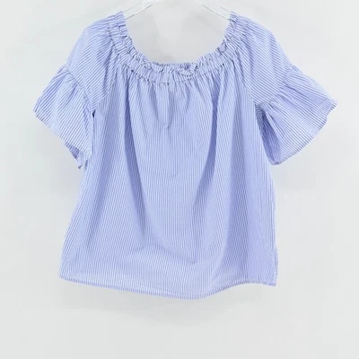 Top Kate Spade para mujer Broome Street a rayas fuera del hombro talla L manga con volantes Foto 1 de 4