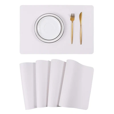 4 Pcs White Leather Wipeable Placemats Waterproof Heat-Resistant Table Mats - Image 1 of 4