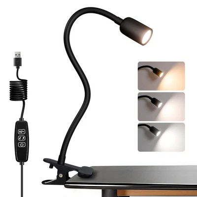 EXTRASTAR LED Lamp Clamp USB Reading Desk Light Bedside On Clip Night Light Flexible Bed
