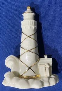 LENOX Fine Porcelain Lighthouse Figurine Ivory w Gold Accents & Ocean Waves 5” - Picture 1 of 14