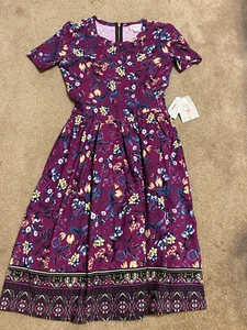 New w/ Tags LulaRoe Amelia Dress Small S purple Floral Roses spring pockets NWT - Picture 1 of 3