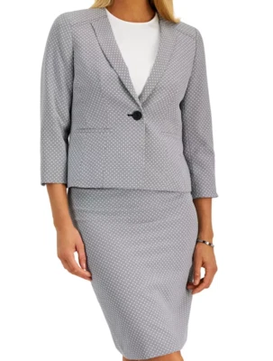 Le Suit 女式纹理 3/4 袖铅笔裙套装黑色/白色 10 码全新带标签 — 第 1/4 张图片