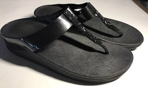 Fitflop Sz 9 Finos Glitzy Flip Flop Sandals Black Beads Ret. $149 - Worn Once! - Picture 1 of 6
