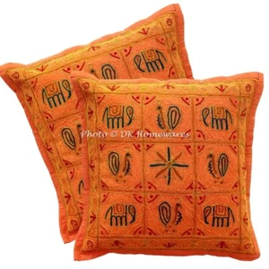 Cotton Throw Pillow Covers Ari Embroidered Decor Elephant Set Of 2 Pillowcase - Picture 1 of 5