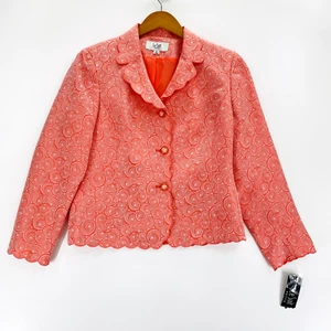 Le Suit Petite Blazer Women's 8P Orange Geometric Business Career Job Interview - Picture 1 of 10