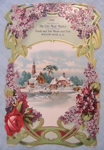 WENTWORTH SOUTH DAKOTA 1906 EMBOSSED ADVERTISING CITY MEAT MARKET CALENDAR - Picture 1 of 6