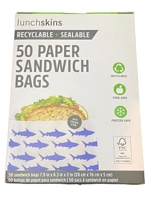 (2盒)午餐皮可回收+密封纸三明治鲨鱼袋,共100个 — 第 1/4 张图片