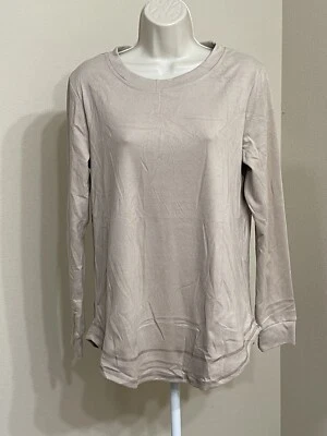 Простой весело женщин желтовато-коричневый длинным рукавом круглый вырез мягкий теплый футболка s M - Изображение 1 из 4