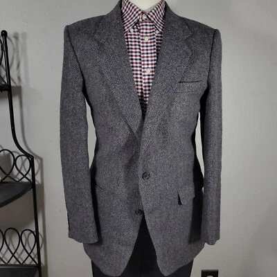 Abrigo Blazer Deportivo FARAH Para Hombre Tweed Dos Botones Espiga Azul Gris Lana 40R Foto 1 de 4