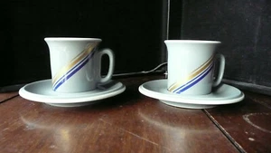 2 platillos tazas de espresso de grado comercial gris ACF con rayas azules y doradas - Imagen 1 de 9