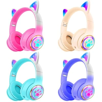 Kids Bluetooth 5.3V LED Cat Ear Headphones w/ Mic 25H Playtime Multi Colours - Image 1 of 4