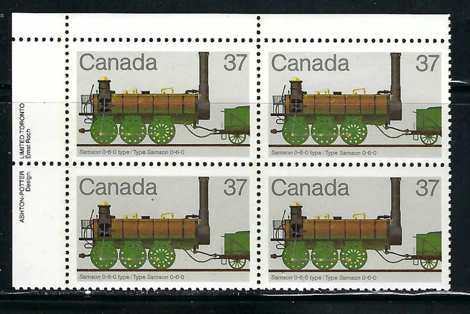 CANADA - SCOTT 1001 - VFNH -  UL PLATE  BLOCK - CANADIAN LOCOMOTIVES - 1983 - Image 1 of 1