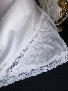 Vtg Silky Antron all nylon Tap Slip Wedding White Fan Lace Lingerie XL 44" - Picture 1 of 14