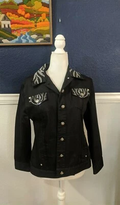 Chaqueta Vaquera Christine Alexander Negra Cristales Swarovski Estrás Talla Pequeña S Foto 1 de 4