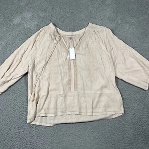 NWT Philosophy Women’s Blouse Long Sleeve Rayon Tie Front Peasant Boho Sz XL - Picture 1 of 9