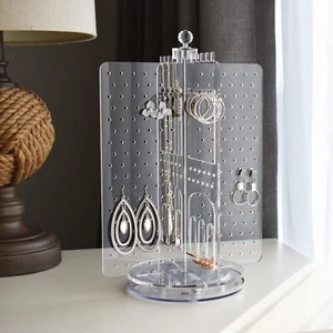 Neuxi Rotating Acrylic Jewelry Display Tower for Earring Ring Necklace - Picture 1 of 9