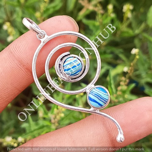 VETEMENTS Ciondolo 1 pz pietra preziosa calsilica blu argento sterling 925 placcato spin illusion