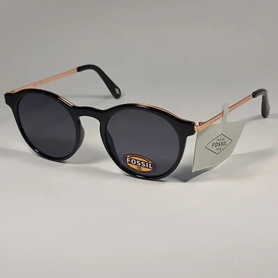 Gafas de sol para mujer Fossil Round FW190 brillantes negras marco dorado lentes grises 50 mm Foto 1 de 4