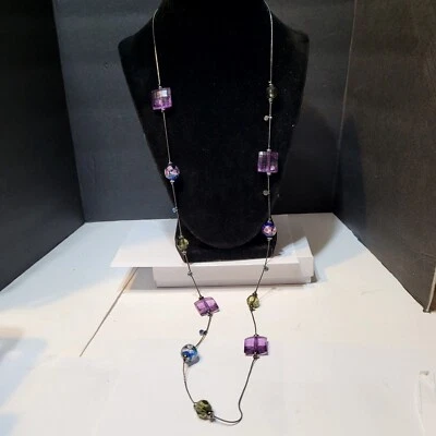 Collar Silvertone 36" con Grifo Cuadrado Púrpura, Verde Redondo, Azul Murano... Foto 1 de 4