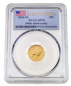 2016-W Gold Mercury Dime 10C Graded by PCGS as SP70 First Strike 100th Ann. - Picture 1 of 4