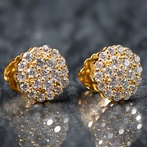 Flower Cluster Yellow Gold Sterling Silver 1.05Ct VVS Moissanite Stud Earrings - Picture 1 of 6