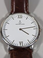 Kapten & Son White Dial Round Silver Tone Case Brown Leather Band Watch