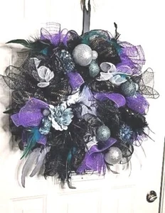 Holiday Deco Mesh Feather Wreath 22" A Touch of Elegance to Front Dr - Picture 1 of 8