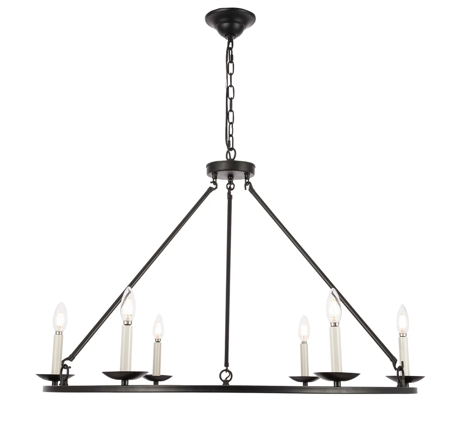 Elegant Lighting Ld6010d36 Maine 6 Light 36"w Taper Candle Chandelier - Black